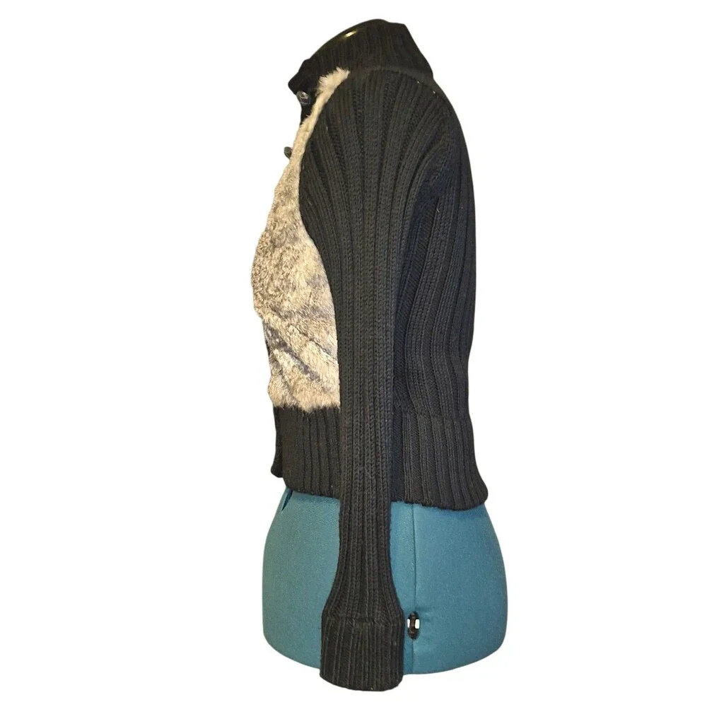 TwoPercent Vintage Women's Wool Blend Knit Leather Button Sweater Faux Fur Med